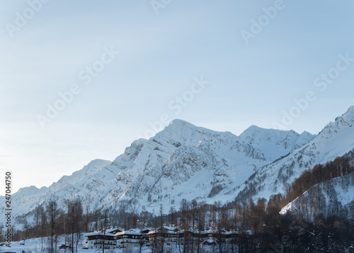View of the snow mountains Rosa Khutor