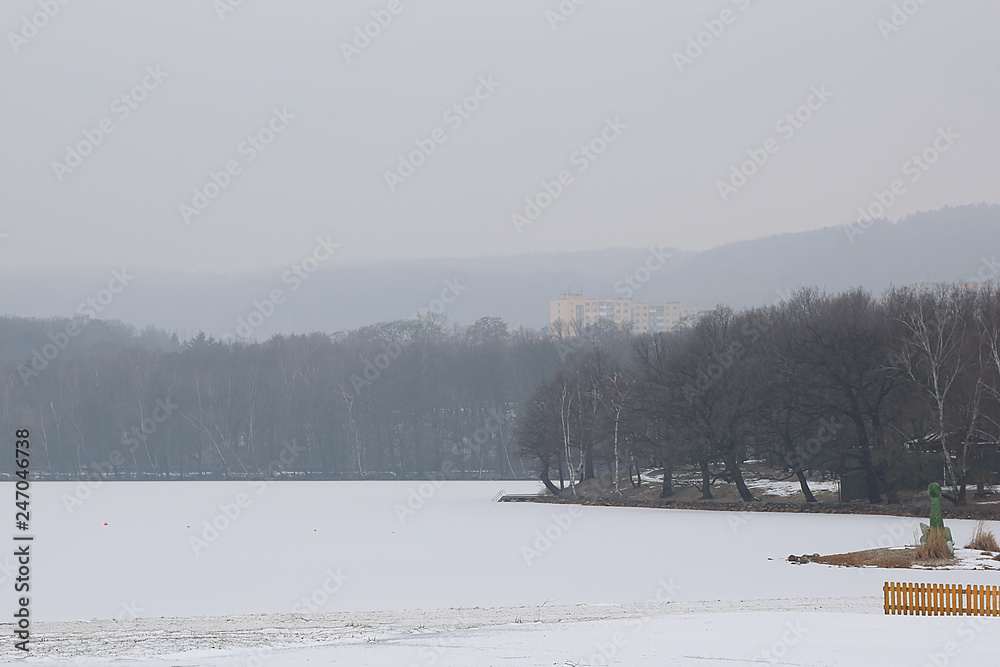 Kamencove jezero lake near czech city of Chomutov in winter Kamencove jezero lake near czech city of Chomutov in winter