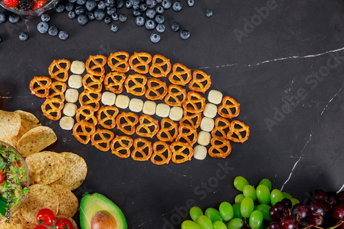 Game day football party table with chips and salsa. American super bowl photo