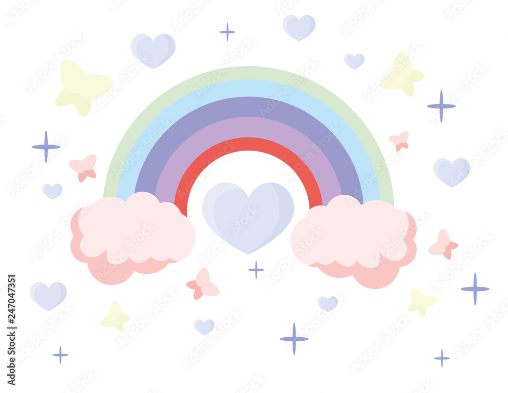 Love heart on the background of a fabulous rainbow. A rainbow escaping from two clouds rounds sensual heart Love heart on the background of a fabulous rainbow. A rainbow escaping from two clouds rounds sensual heart