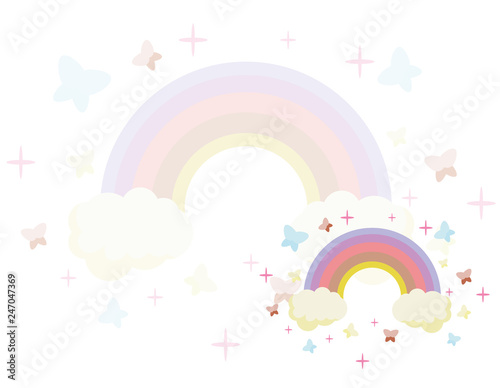 Fairy rainbow. Rainbow escaping from two clouds