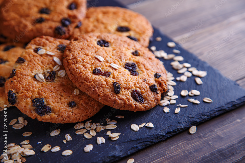 oatmeal cookies closeup on wooden background oatmeal cookies closeup on wooden background