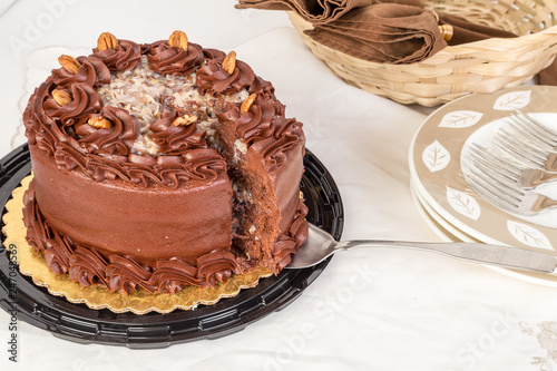 Serving German Chocolate Cake with Dishes