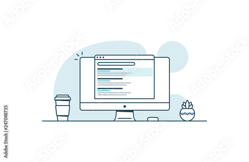 SEO optimization concept. Website promotion. Vector illustration in line art style