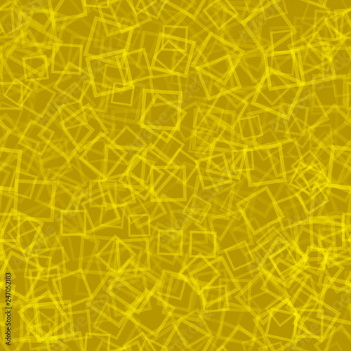 Abstract seamless pattern of randomly arranged contours of squares in yellow colors