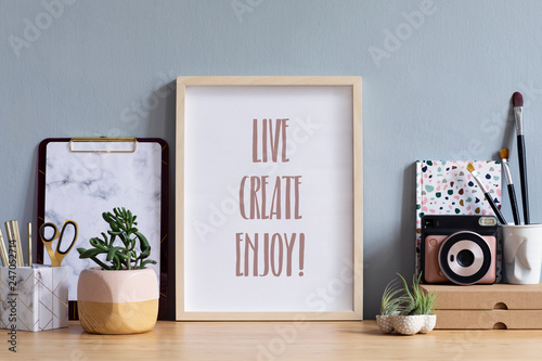 Designer objects arranged on desk