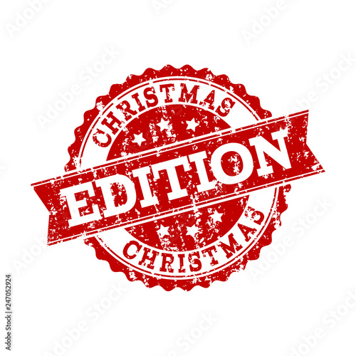 Grunge red CHRISTMAS EDITION stamp seal. Vector CHRISTMAS EDITION rubber watermark with grunge style. Isolated red colored watermark on a white background.
