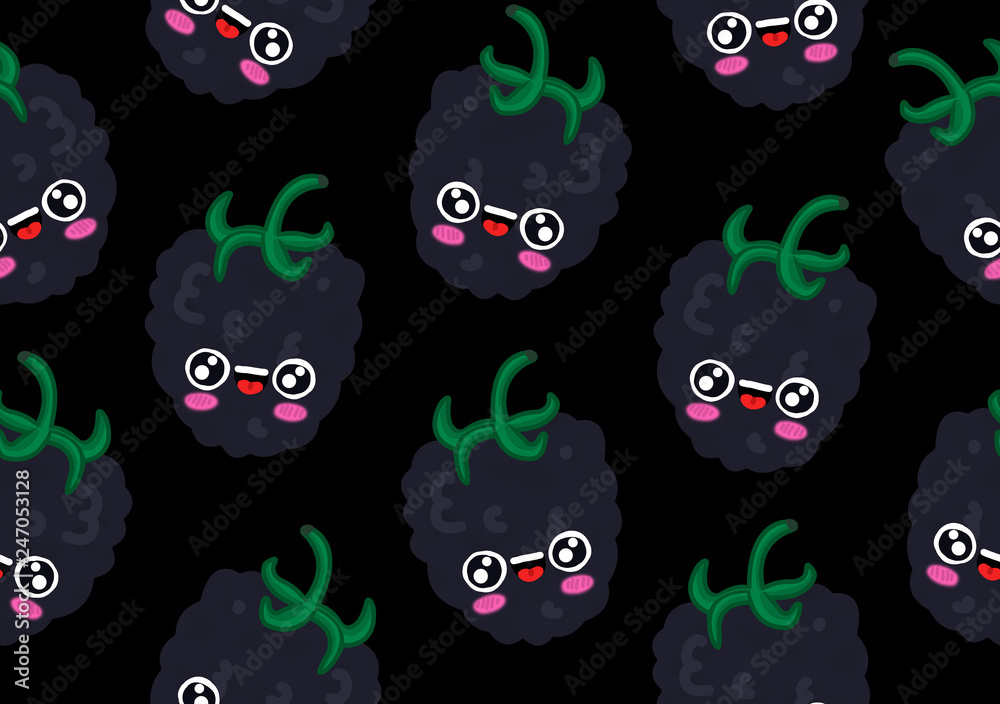 Kawaii berries seamless pattern blackberry Kawaii berries seamless pattern blackberry