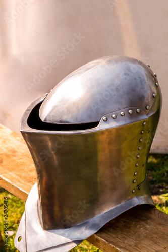 background medieval army metal helmet defense knight forged armor close-up shiny design base