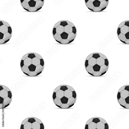 3d Soccer ball monochrome color seamless pattern on white background. Realistic football mockup texture. Sport equipment ornament template.  Vector graphic illustration