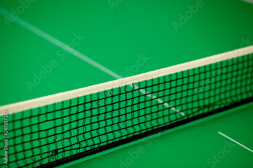 close up ping pong net and line - green table