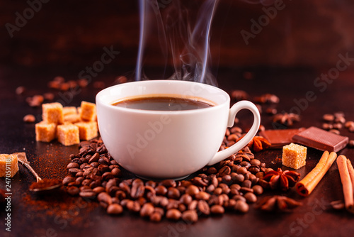The invigorating morning coffee with sweets. It can be used as a background