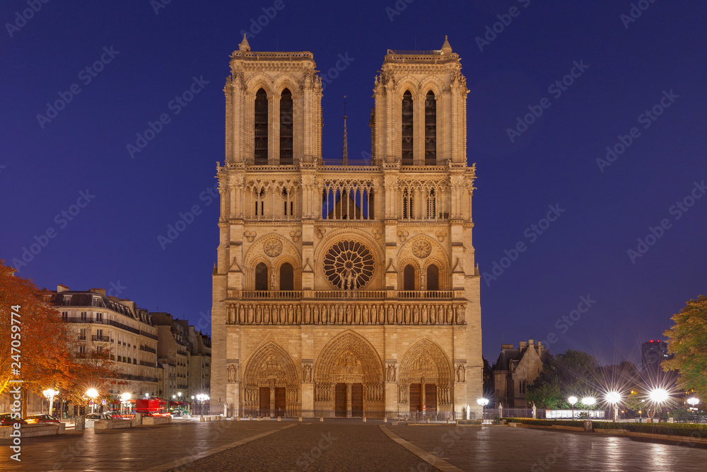 Paris. The building of the Cathedral of Notre Dame.