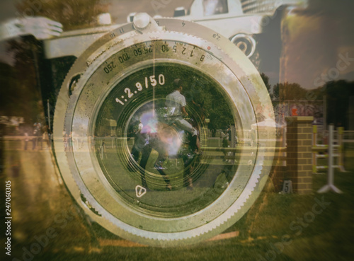 Old camera - Lens, Hippodrome, Horse Rider, Double Exposure