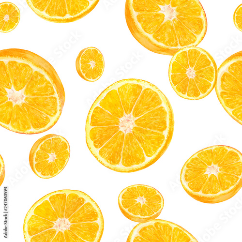 Watercolor hand drawn orange fruit seamless pattern.