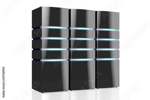 3D modern black servers with LED lights - great for topics like datacenter  hosting  storage etc.