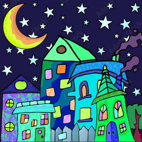 Fabulous night town. Vector illustration