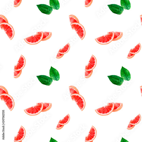 Watercolor hand drawn fresh grapefruit seamless pattern.