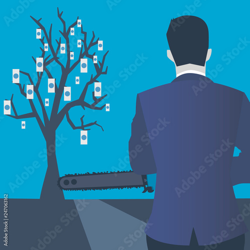 Business killer. He will destroy all your income. Bankruptcy. Business concept vector illustration