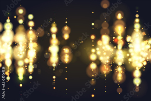 Golden bokeh sparkle glitter lights luxury background. Abstract defocused circular party magic christmas background. Elegant, shiny, metallic gold background. EPS 10.