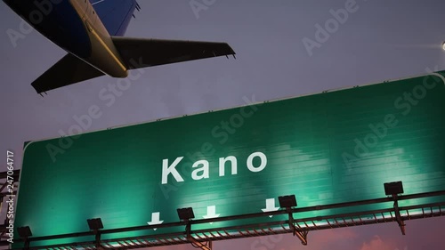 Airplane Take off Kano during a wonderful sunrise photo