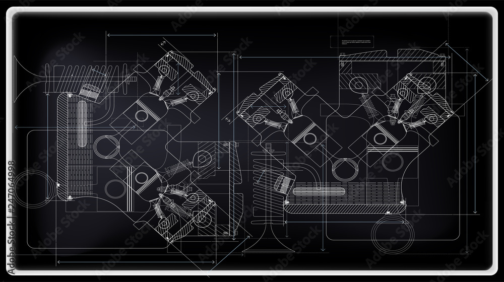 Vector background of the car engine and its components can be used as a ...