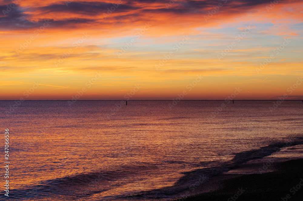 sunrise on the beach,horizon,light,nature,view,orange,seascape,clouds,morning