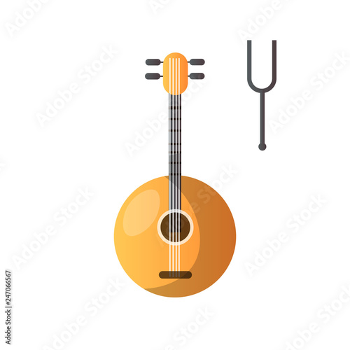 Domra and Tuning Fork Musical Instrument Vector Illustration