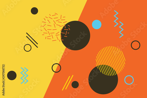 Abstract background pattern made with geometric shapes in Memphis style with bold and bright colors. Fun, playful and modern vector art.