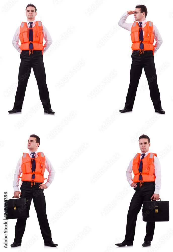 Obraz premium Man in life-jacket isolated on white 