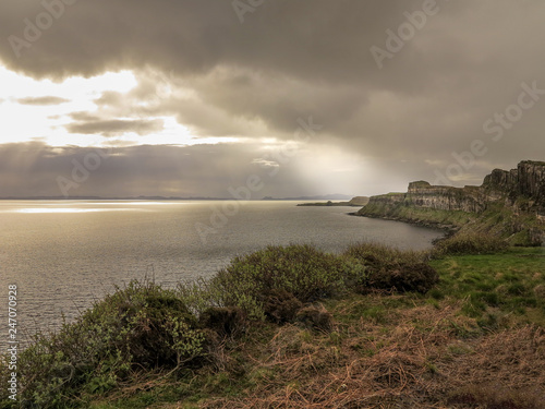 Kilt rock coastline cliff in Scottish Highlands, Isle of Skye, Scotland, May 2014