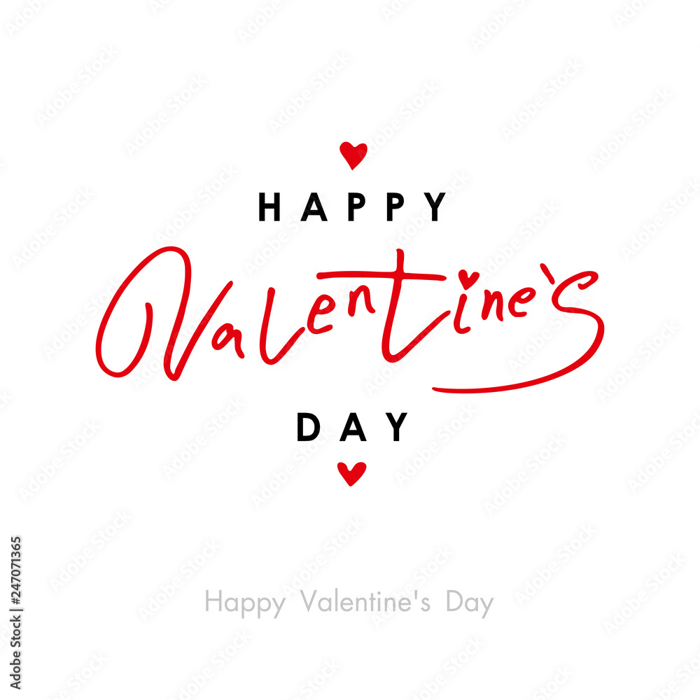 Happy Valentines Day. Valentines Day greeting card template with typography red and black text happy valentine`s day and red hearts. Vector illustration