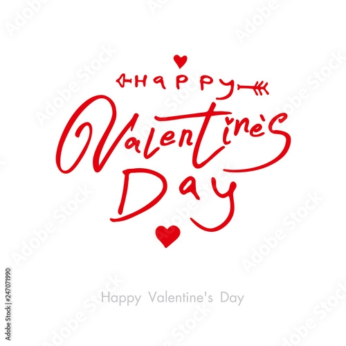 Happy Valentines Day. Valentines Day greeting template with red inscription with cupid's arrow and hearts. Vector illustration