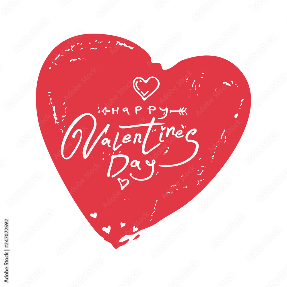 Happy Valentine's Day. Vintage big heart with handwritten scratched inscription. Vector template for romantic design.