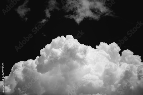 Sky and clouds isolated on black background, Closeup cumulus cloud black and white image, Nimbostratus on black sky