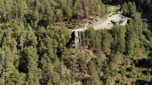 Stegastein Lookout Beautiful Nature Norway aerial view. Sognefjord or Sognefjorden, Norway Flam