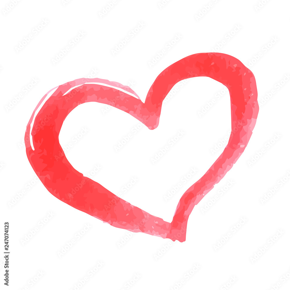 Fototapeta premium Hand painted red heart isolated on white. Watercolor or acrylic painting effect. Grunge heart vector illustration. Valentine’s day greeting card. Easy to edit element of design for your artworks.
