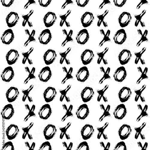 XOXO on white backdrop. Seamless pattern. Hugs and kisses abbreviation symbol. Grunge vector background. Hand written brush lettering XO. Easy to edit template for Valentine’s day card, fabric, etc