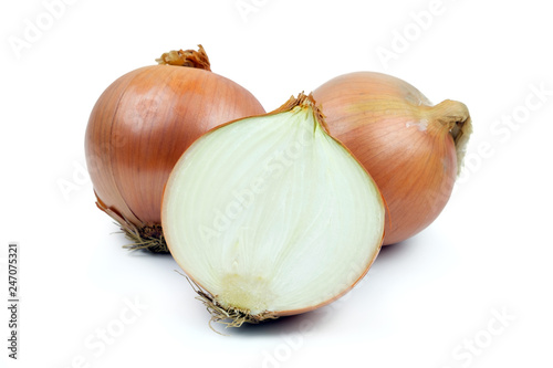 Ripe yellow onion isolated on a white background