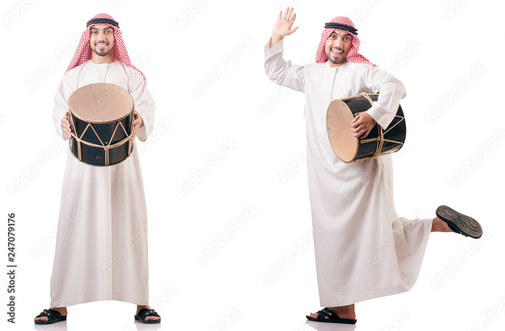 Arab man with drum isolated on white Arab man with drum isolated on white