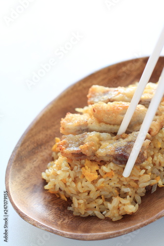 Chinese food, fried chciken on fried rice photo