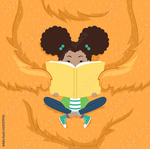 Kid Girl Monster Book Illustration
