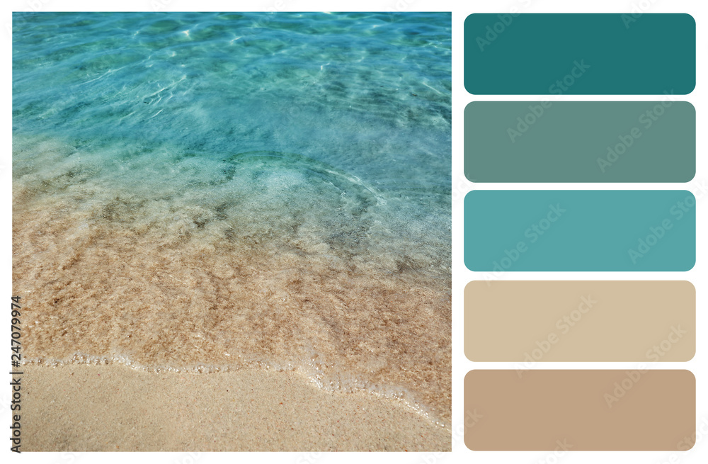 Naklejka premium Picturesque view of beautiful seashore. Color palette