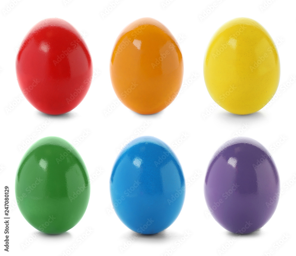 Fototapeta premium Set of colorful painted Easter eggs on white background