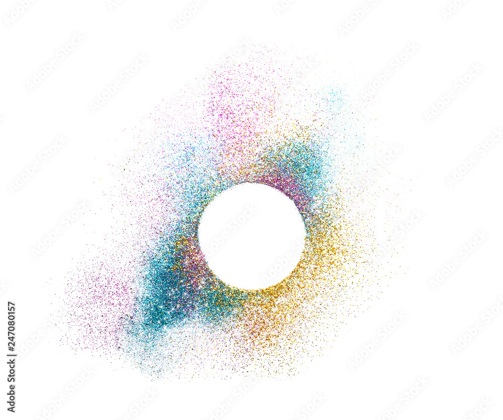 Fototapeta premium Frame made of beautiful shining glitter on white background, top view. Space for text