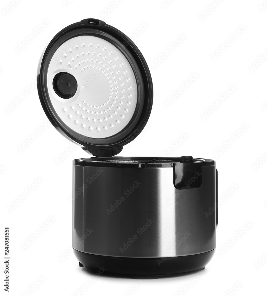 Fototapeta premium New modern multi cooker on white background