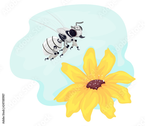 Robotics Bee Flower Illustr...