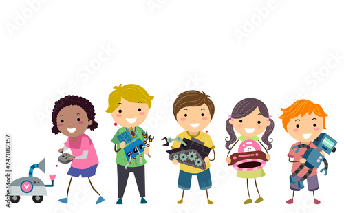 Robot Gamers Stickman Kids Illustration