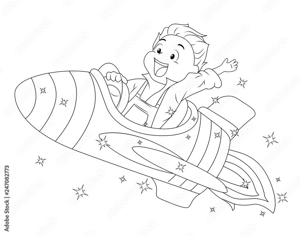 Coloring Page Kid Spaceship Illustration Coloring Page Kid Spaceship Illustration