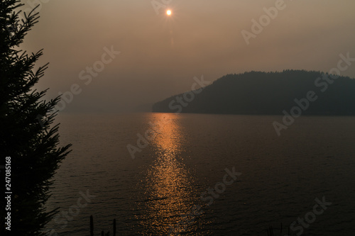 Forest Fire smoke over lake